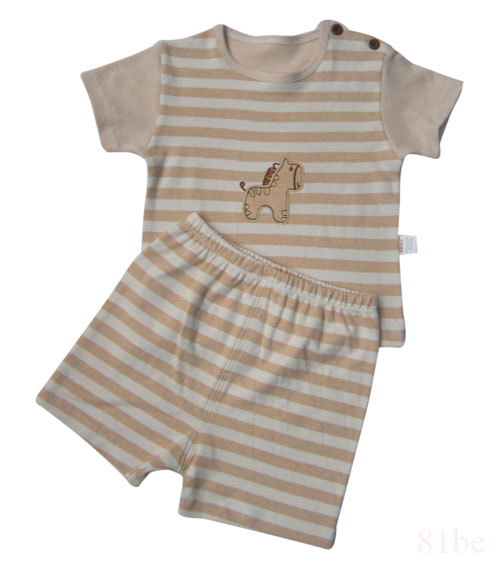 彩棉婴儿肩钮短袖内衣20122701