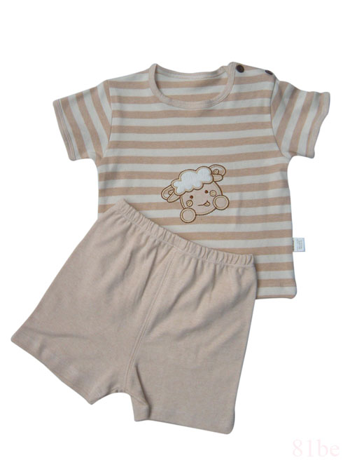 彩棉婴儿肩钮短袖内衣20122703