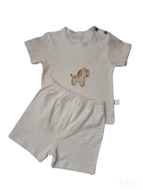 彩棉婴儿肩钮短袖内衣20122706