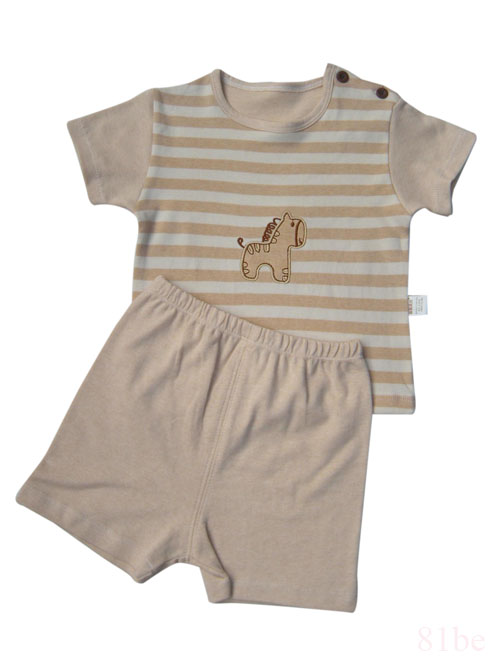 彩棉婴儿肩钮短袖内衣20122707